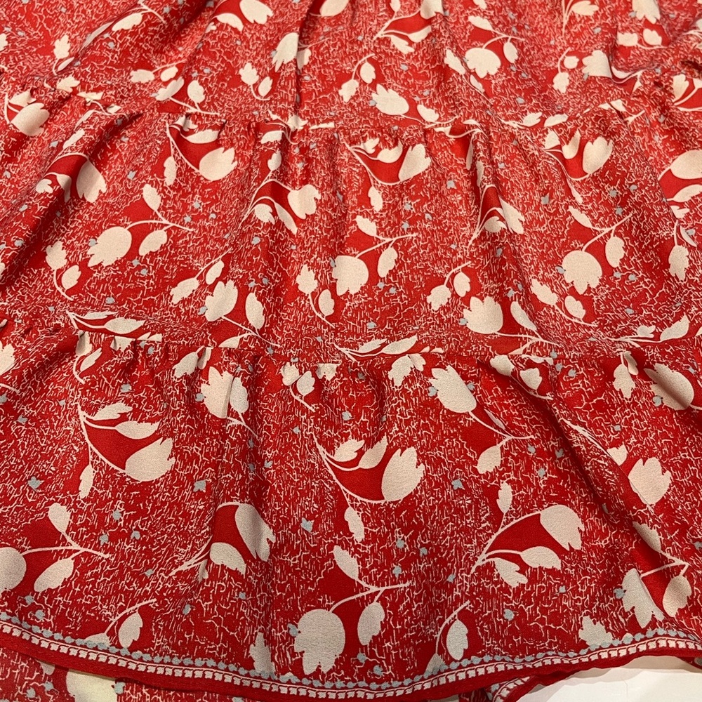 Max Studio Red Floral Smocked Fit Flare Dress Flutter Sleeve Women Small 9912D52 - Picture 7 of 16